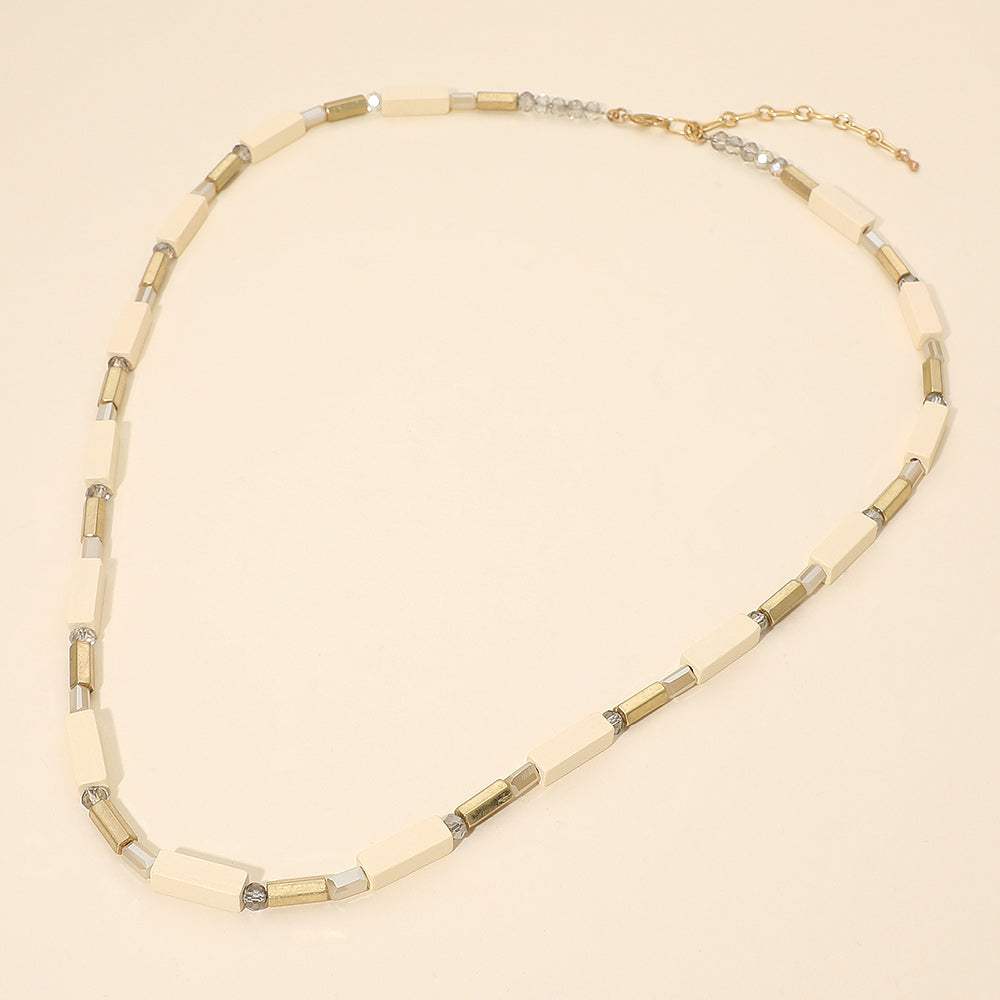 Structured Wooden Metal Bar Beaded Long Necklace - Madeline Love - Flyclothing LLC
