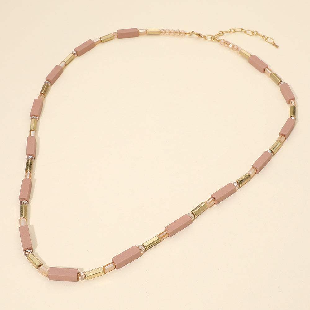 Structured Wooden Metal Bar Beaded Long Necklace - Madeline Love - Flyclothing LLC