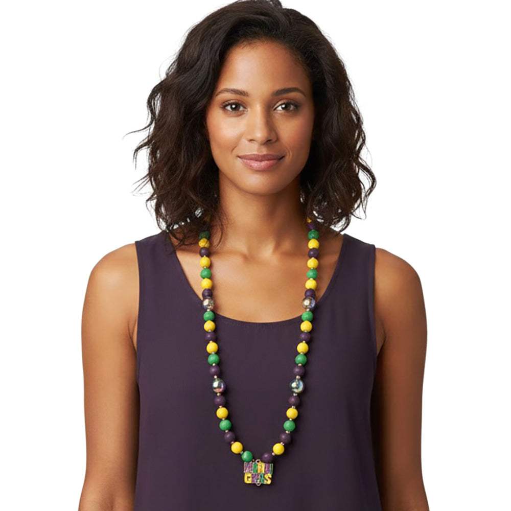 Mardi Gras Charm Wooden Beaded Long Necklace - Madeline Love - Flyclothing LLC