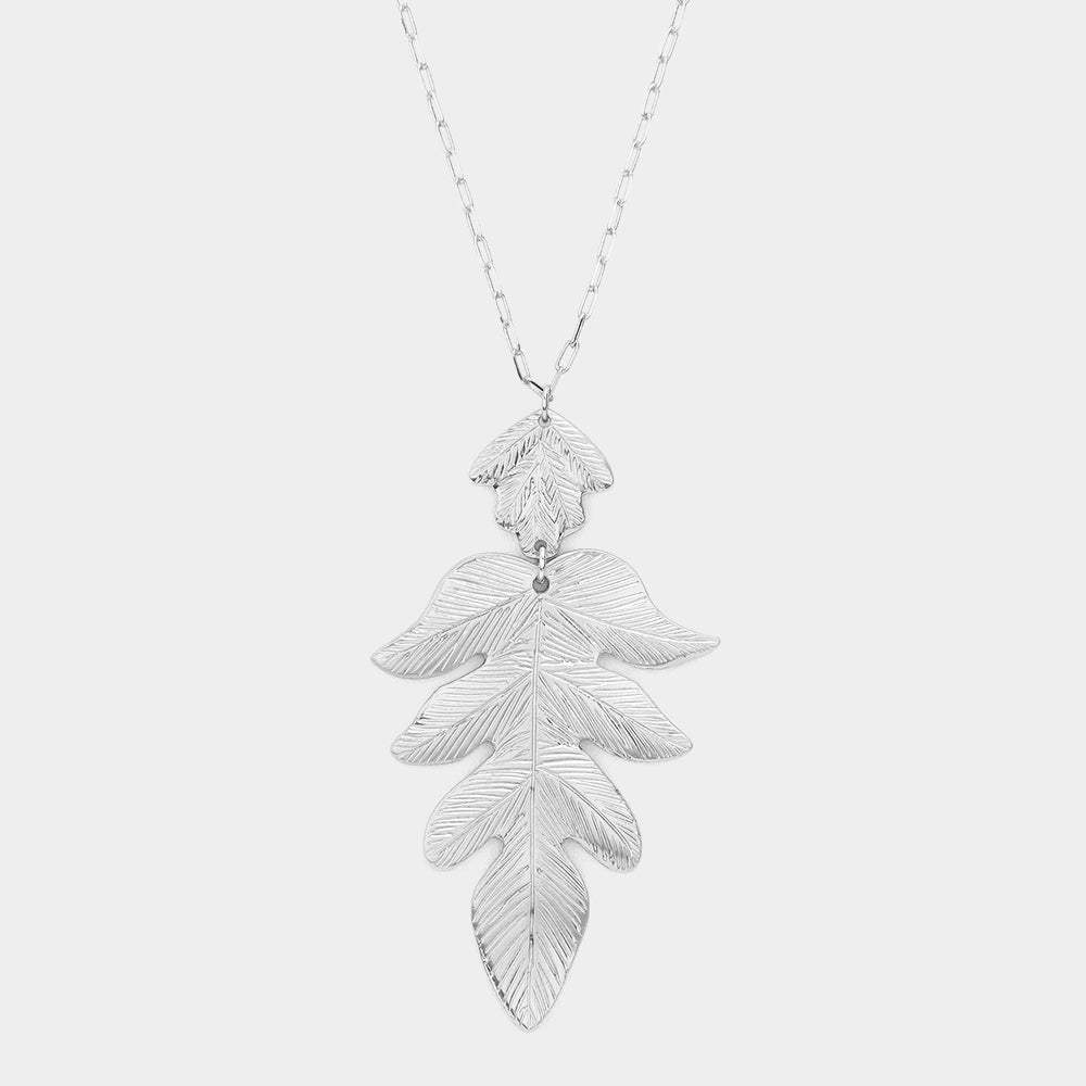 Metal Leaf Pendant Long Necklace - Madeline Love - Flyclothing LLC