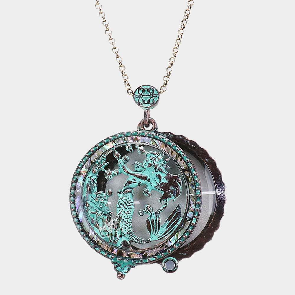 Antique Metal Mermaid Magnifying Glass Pendant Long Necklace - Madeline Love - Flyclothing LLC