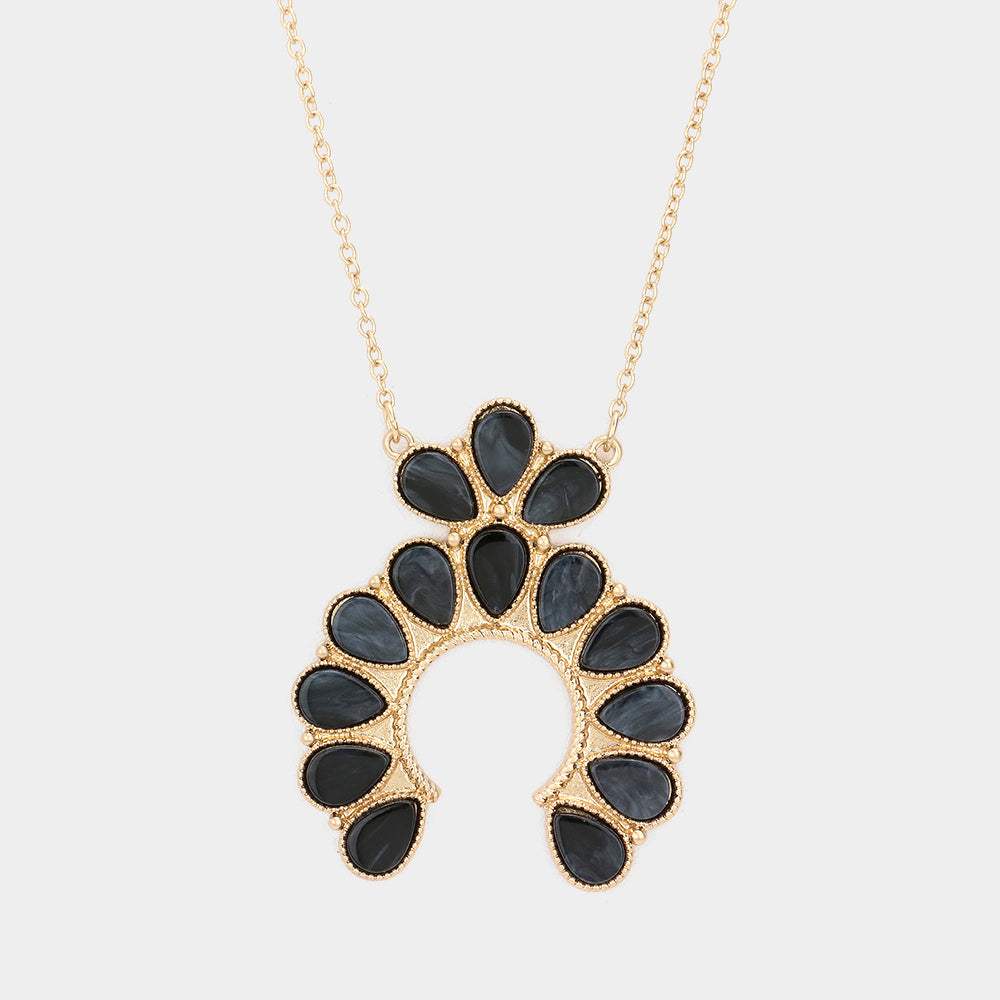 Celluloid Acetate Teardrop Squash Blossom Pendant Long Necklace - Madeline Love - Flyclothing LLC