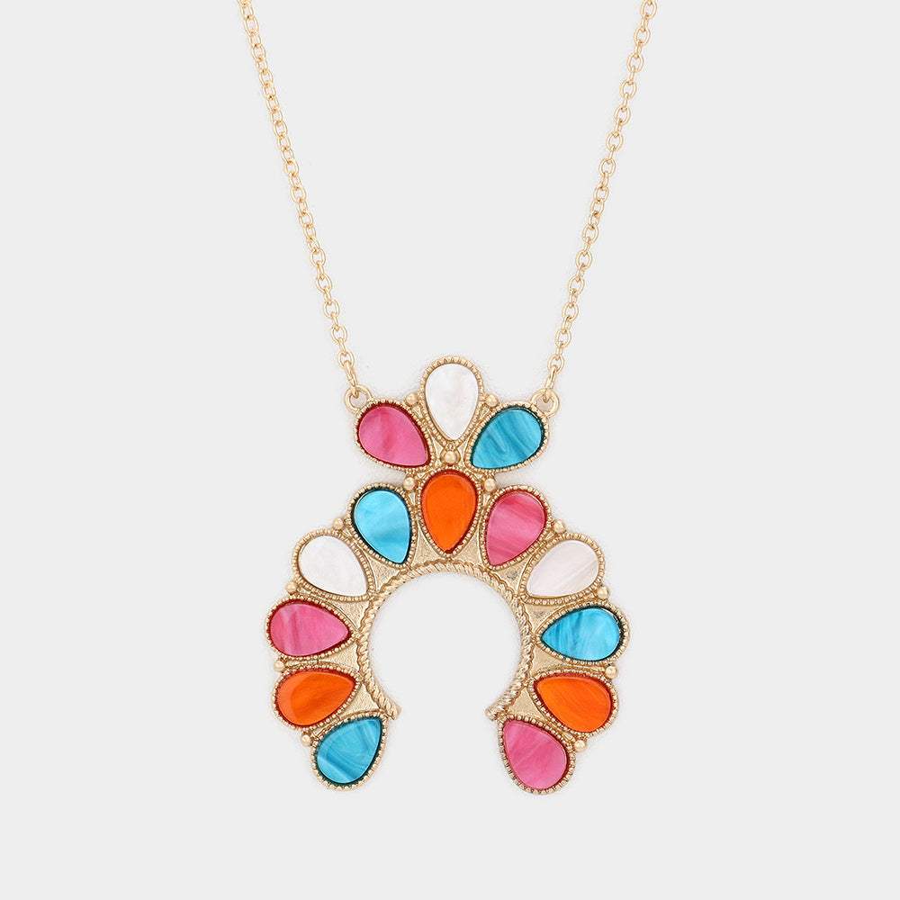 Celluloid Acetate Teardrop Squash Blossom Pendant Long Necklace - Madeline Love - Flyclothing LLC