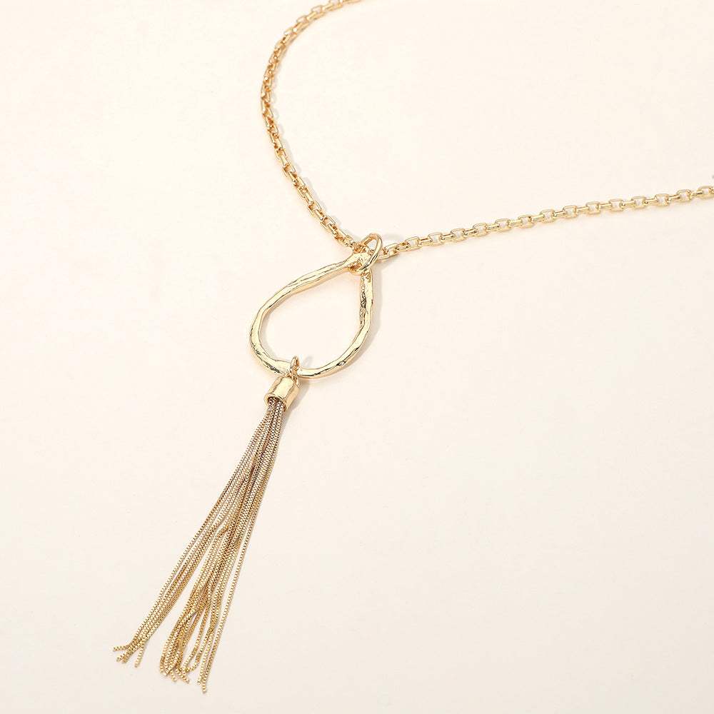Open Teardrop Tassel Drop Pendant Long Necklace - Madeline Love - Flyclothing LLC