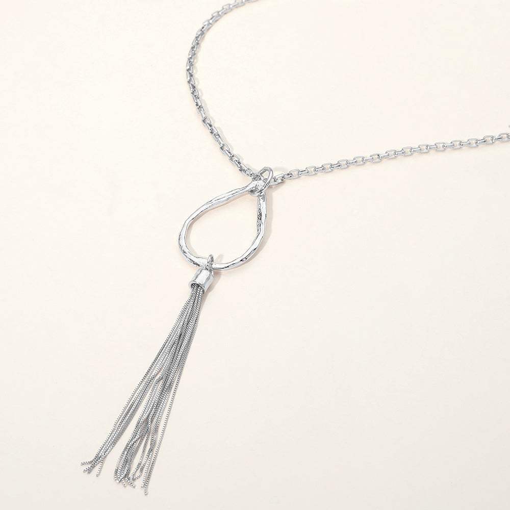 Open Teardrop Tassel Drop Pendant Long Necklace - Madeline Love - Flyclothing LLC