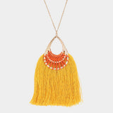 Fan Tassel Hammered Teardrop Pendant Long Necklace - Madeline Love - Flyclothing LLC