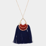 Fan Tassel Hammered Teardrop Pendant Long Necklace - Madeline Love - Flyclothing LLC