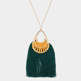 Fan Tassel Hammered Teardrop Pendant Long Necklace - Madeline Love - Flyclothing LLC
