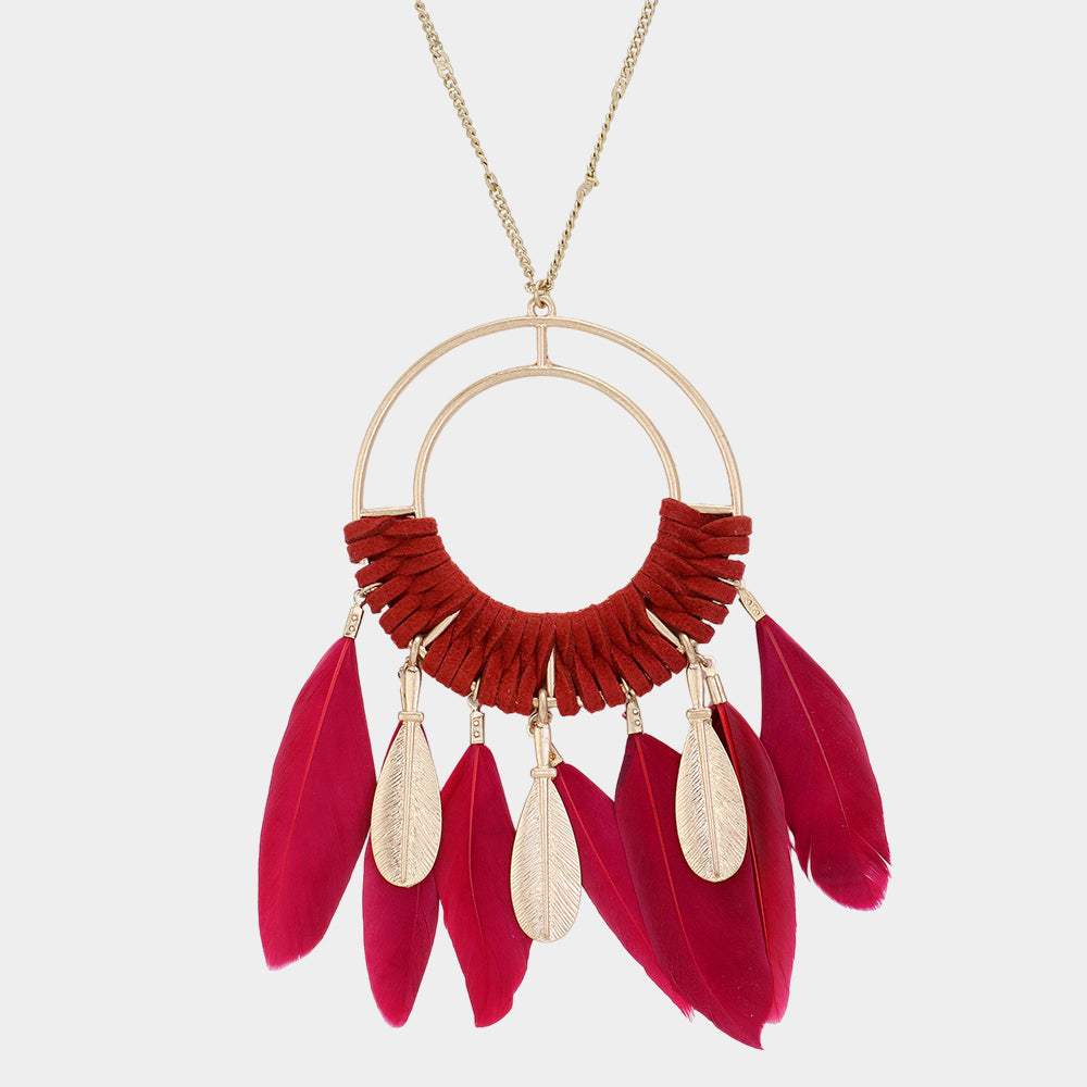Feather Suede Wrapped Pendant Necklace - Madeline Love - Flyclothing LLC