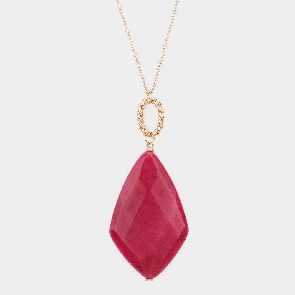 Natural Stone Pendant Long Necklace - Madeline Love - Flyclothing LLC