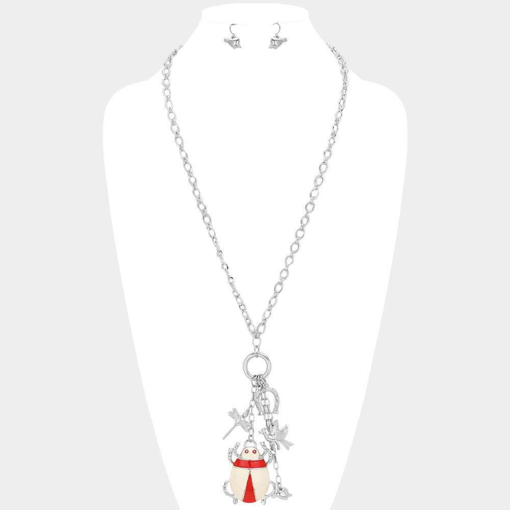Enamel Ladybug Metal Bird Dragonfly Heart Horseshoe Pendant Long Necklace - Madeline Love - Flyclothing LLC