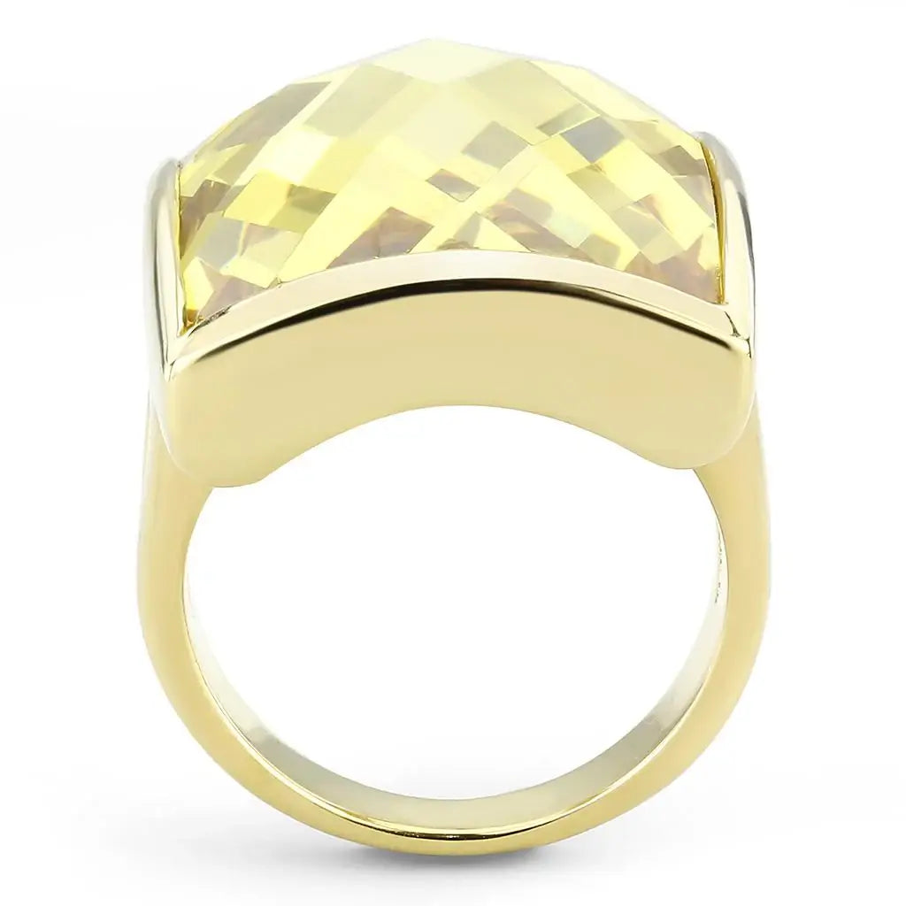 LO1251 - Gold Brass Ring with AAA Grade CZ in Topaz - Alamode - Flyclothing LLC