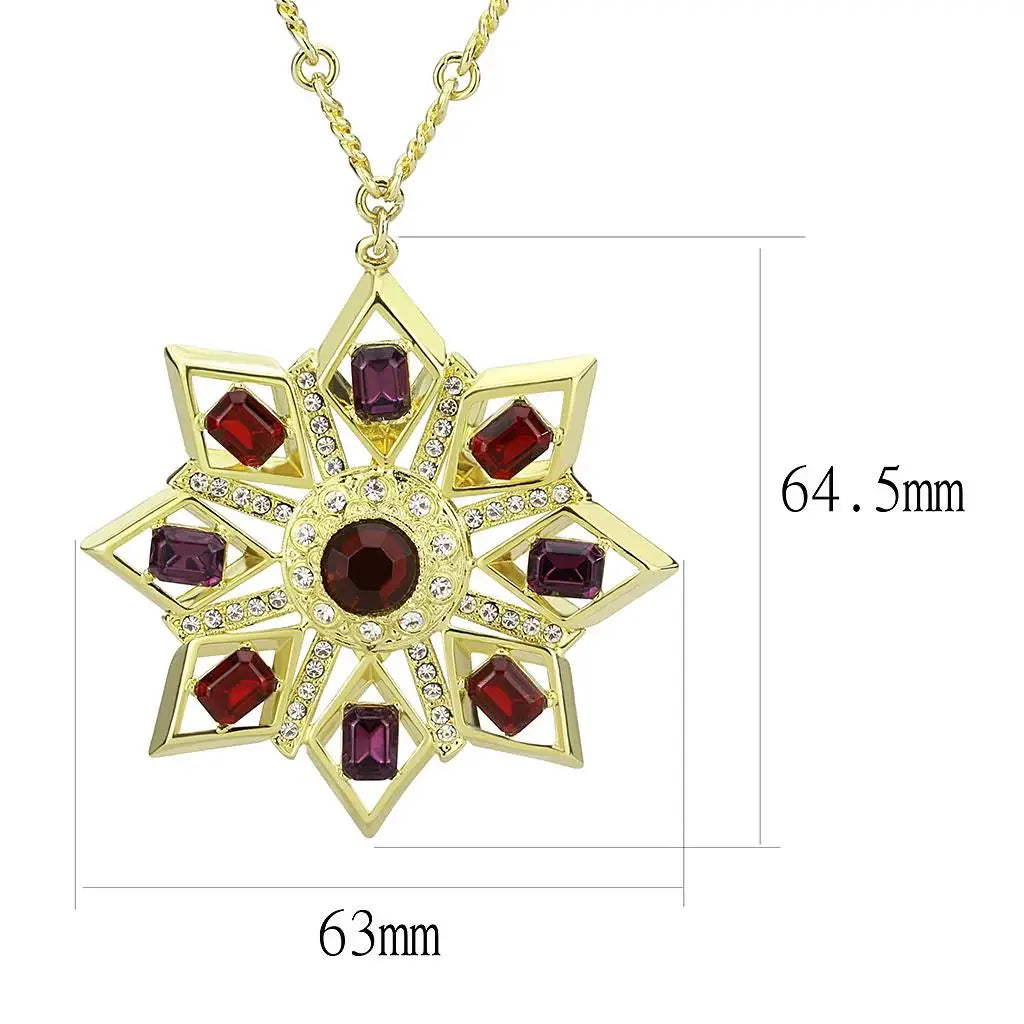 LO1301 - Gold Brass Chain Pendant with Top Grade Crystal in Multi Color - Alamode - Flyclothing LLC