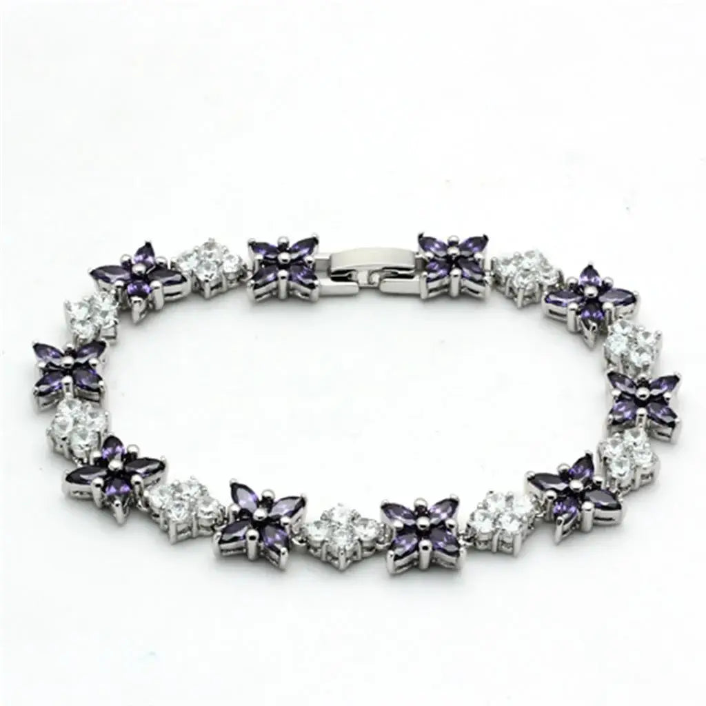LO2324 - Rhodium Brass Jewelry Sets with AAA Grade CZ in Amethyst - Alamode - Flyclothing LLC