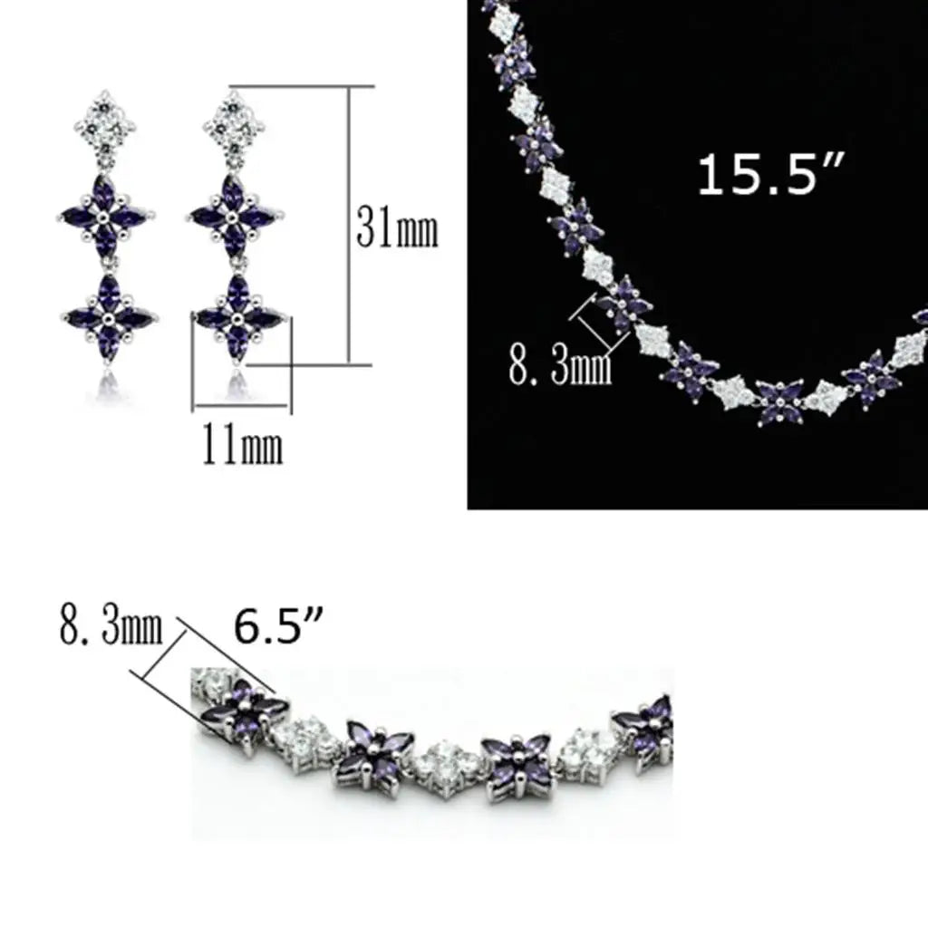 LO2324 - Rhodium Brass Jewelry Sets with AAA Grade CZ in Amethyst - Alamode - Flyclothing LLC