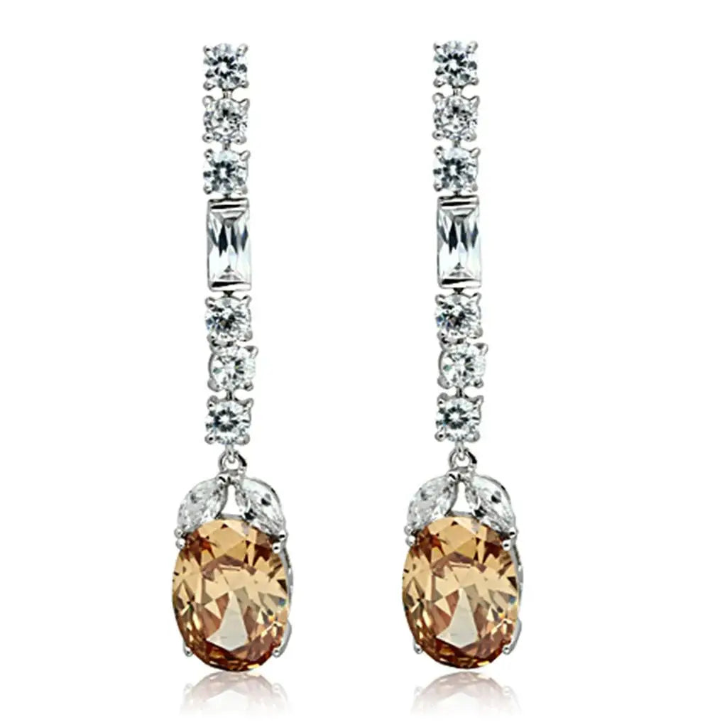 LO2326 - Rhodium Brass Jewelry Sets with AAA Grade CZ in Champagne - Alamode - Flyclothing LLC