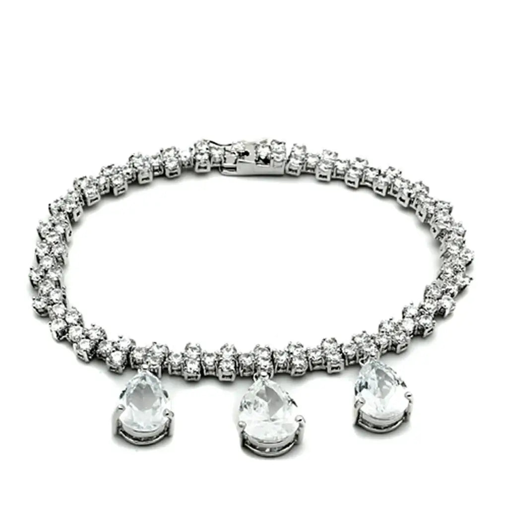 LO2334 - Rhodium Brass Jewelry Sets with AAA Grade CZ in Clear - Alamode - Flyclothing LLC