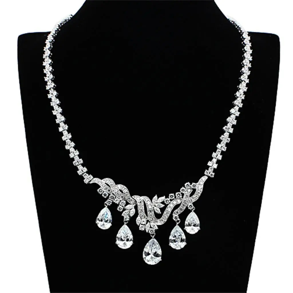 LO2334 - Rhodium Brass Jewelry Sets with AAA Grade CZ in Clear - Alamode - Flyclothing LLC