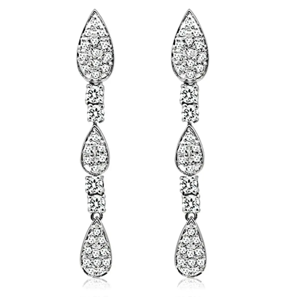 LO2428 - Rhodium Brass Jewelry Sets with AAA Grade CZ in Clear - Alamode - Flyclothing LLC