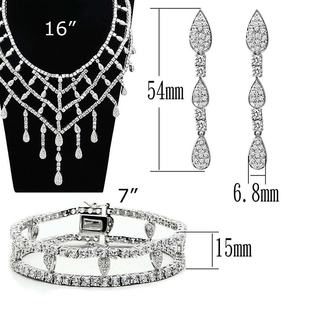 LO2428 - Rhodium Brass Jewelry Sets with AAA Grade CZ in Clear - Alamode - Flyclothing LLC