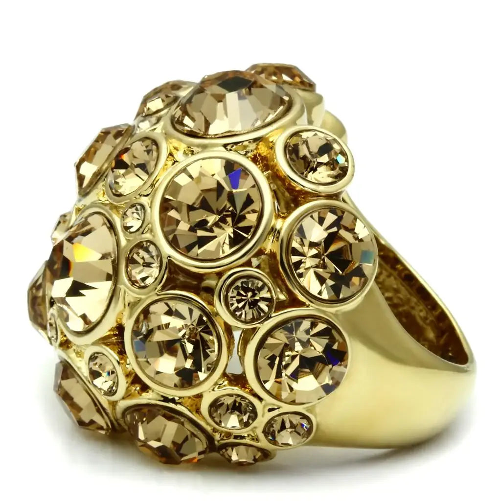 LO2463 - Gold Brass Ring with Top Grade Crystal in Light Smoked - Alamode - Flyclothing LLC