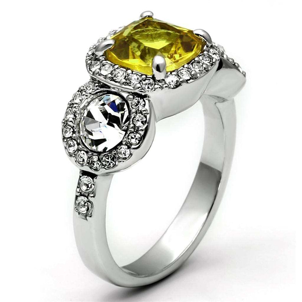 LO2517 - Rhodium Brass Ring with Synthetic Synthetic Glass in Topaz - Alamode - Flyclothing LLC