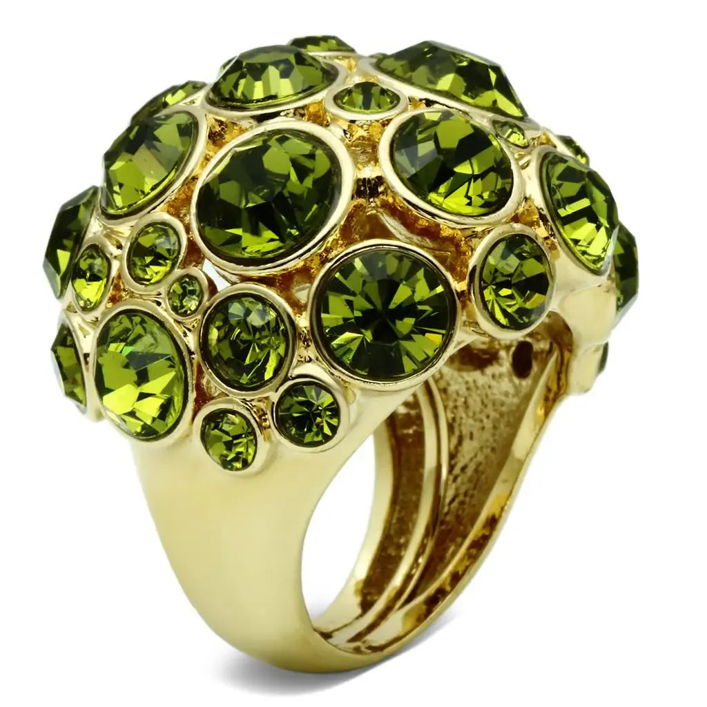 LO2544 - Gold Brass Ring with Top Grade Crystal in Olivine color - Alamode - Flyclothing LLC