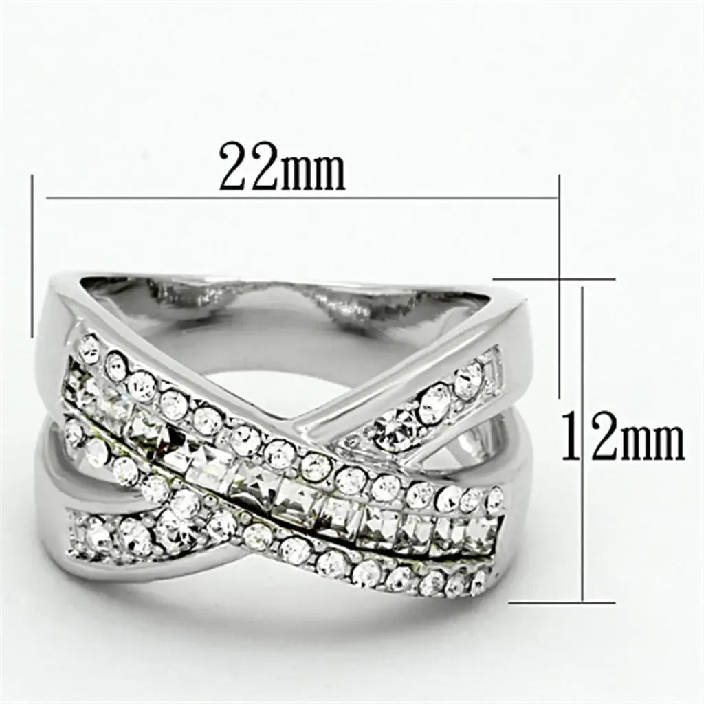 LO2942 - Rhodium Brass Ring with Top Grade Crystal in Clear - Alamode - Flyclothing LLC
