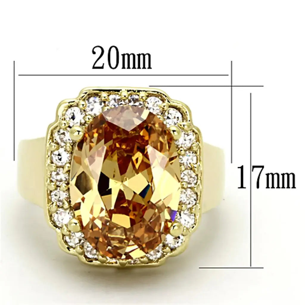 LO2955 - Gold Brass Ring with AAA Grade CZ in Topaz - Alamode - Flyclothing LLC