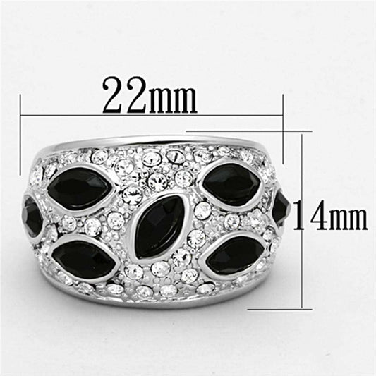 LO2957 - Rhodium Brass Ring with Synthetic Cat Eye in Jet - Alamode - Flyclothing LLC