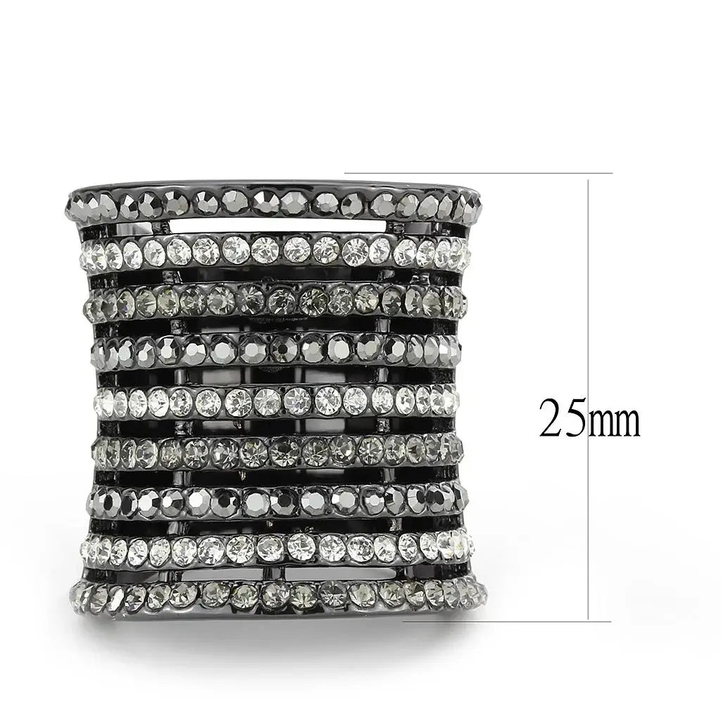 LO2967 - Ruthenium Brass Ring with Top Grade Crystal in Black Diamond - Alamode - Flyclothing LLC
