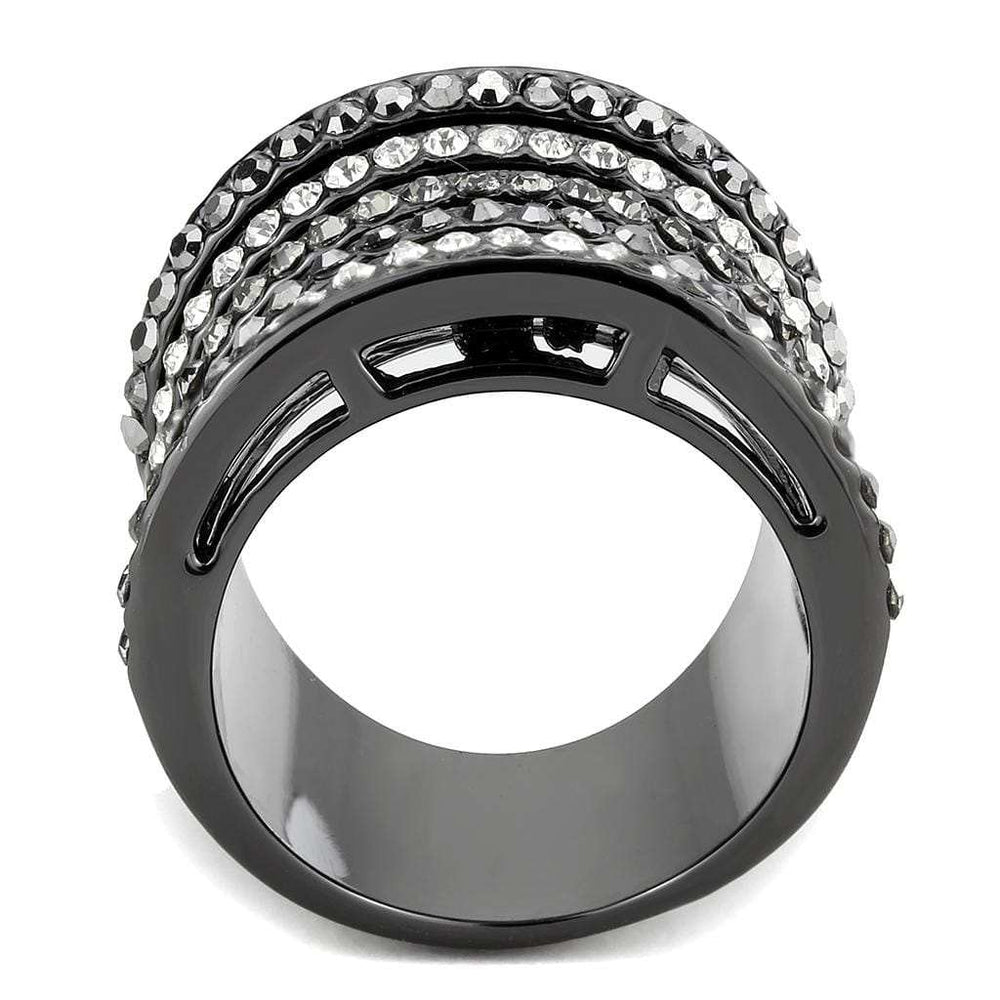 LO2967 - Ruthenium Brass Ring with Top Grade Crystal in Black Diamond - Alamode - Flyclothing LLC