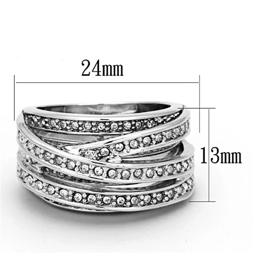 LO2995 - Rhodium Brass Ring with Top Grade Crystal in Clear - Alamode - Flyclothing LLC