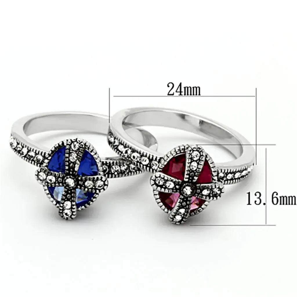 LO2997 - Rhodium Brass Ring with Synthetic Synthetic Glass in Multi Color - Alamode - Flyclothing LLC