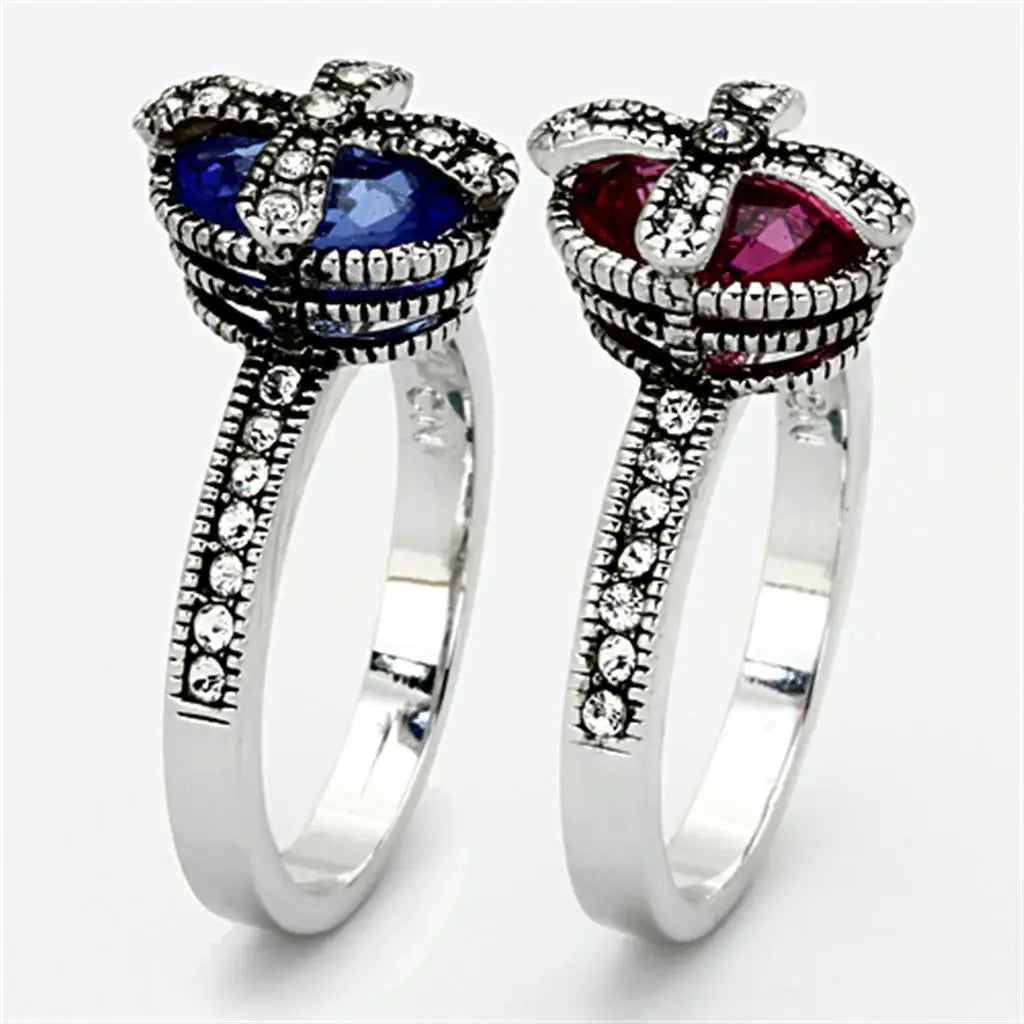LO2997 - Rhodium Brass Ring with Synthetic Synthetic Glass in Multi Color - Alamode - Flyclothing LLC