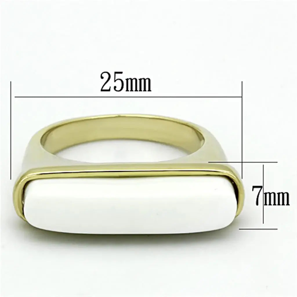 LO3011 - Gold Brass Ring with Synthetic Synthetic Stone in White - Alamode - Flyclothing LLC