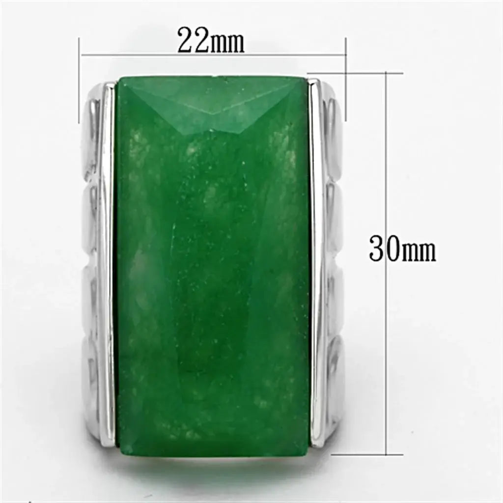 LO3023 - Rhodium Brass Ring with Synthetic Jade in Emerald - Alamode - Flyclothing LLC