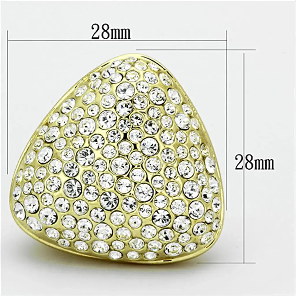 LO3024 - Gold Brass Ring with Top Grade Crystal in Clear - Alamode - Flyclothing LLC