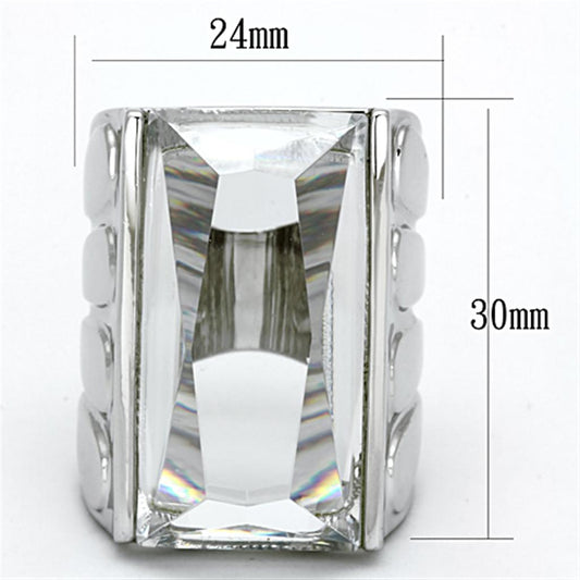 LO3030 - Rhodium Brass Ring with AAA Grade CZ  in Clear