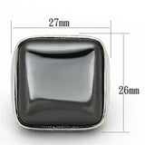 LO3045 - Rhodium Brass Ring with Semi-Precious Agate in Jet - Alamode - Flyclothing LLC