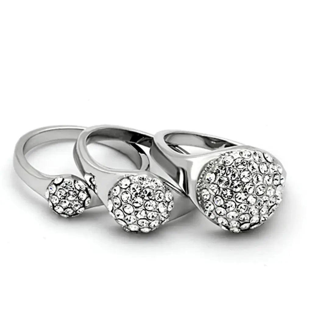 LO3055 - Rhodium Brass Ring with Top Grade Crystal in Clear - Alamode - Flyclothing LLC