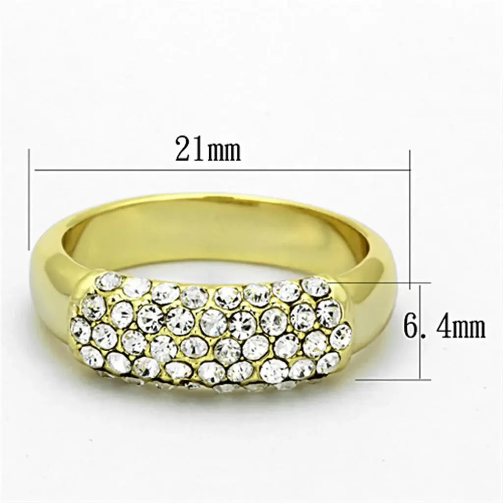 LO3067 - Gold Brass Ring with Top Grade Crystal in Clear - Alamode - Flyclothing LLC