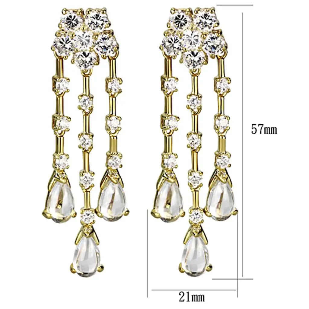 LO3077 - Gold Brass Jewelry Sets with AAA Grade CZ in Clear - Alamode - Flyclothing LLC