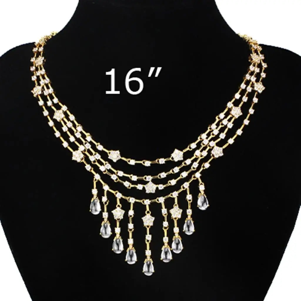 LO3077 - Gold Brass Jewelry Sets with AAA Grade CZ in Clear - Alamode - Flyclothing LLC