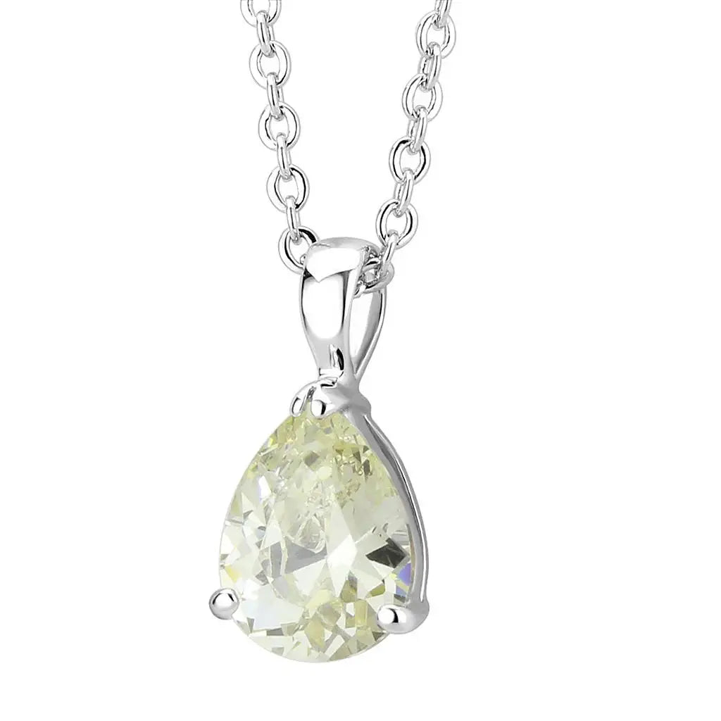 LO311 - Rhodium Brass Chain Pendant with AAA Grade CZ in Citrine Yellow - Alamode - Flyclothing LLC