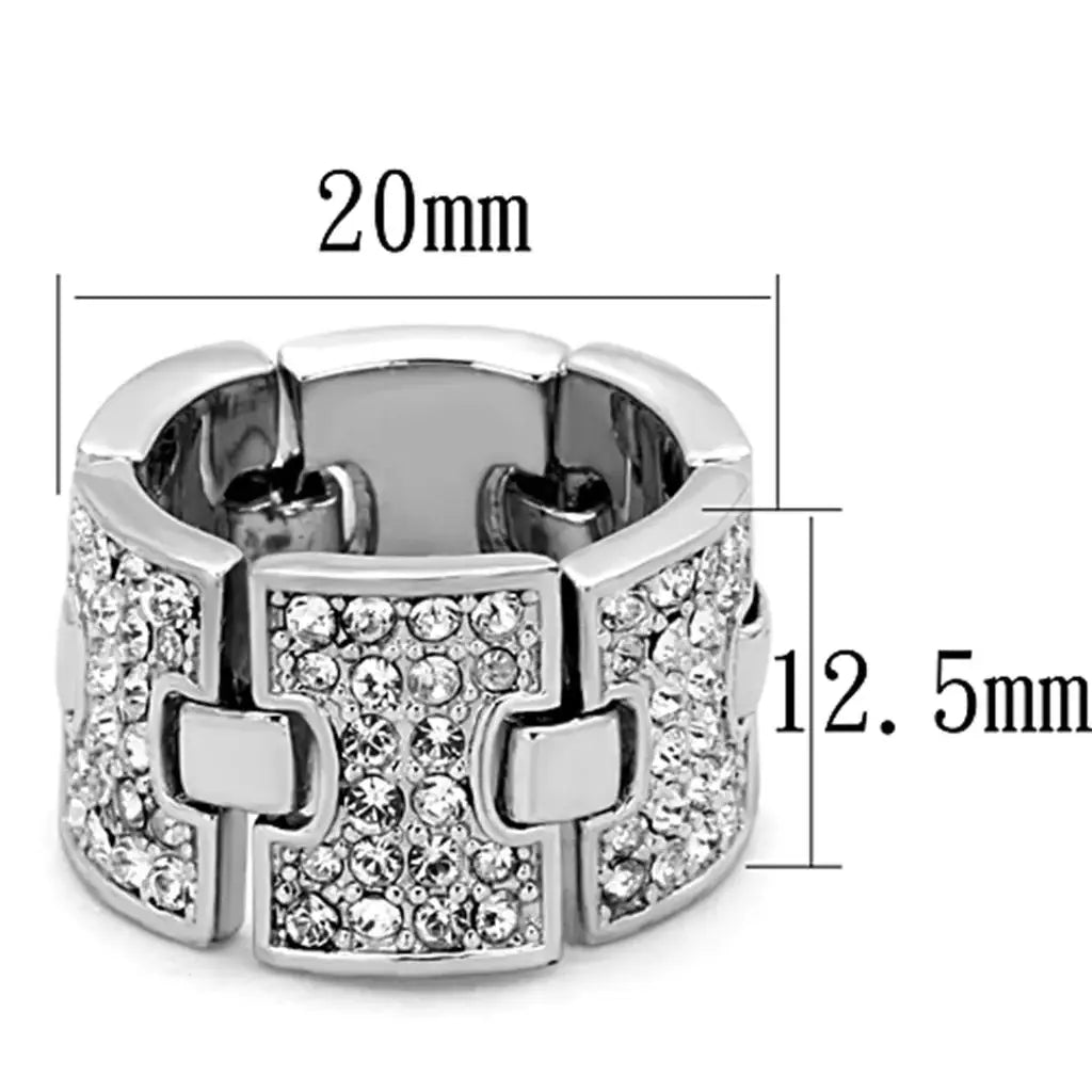 LO3147 - Rhodium Brass Ring with Top Grade Crystal in Clear - Alamode - Flyclothing LLC