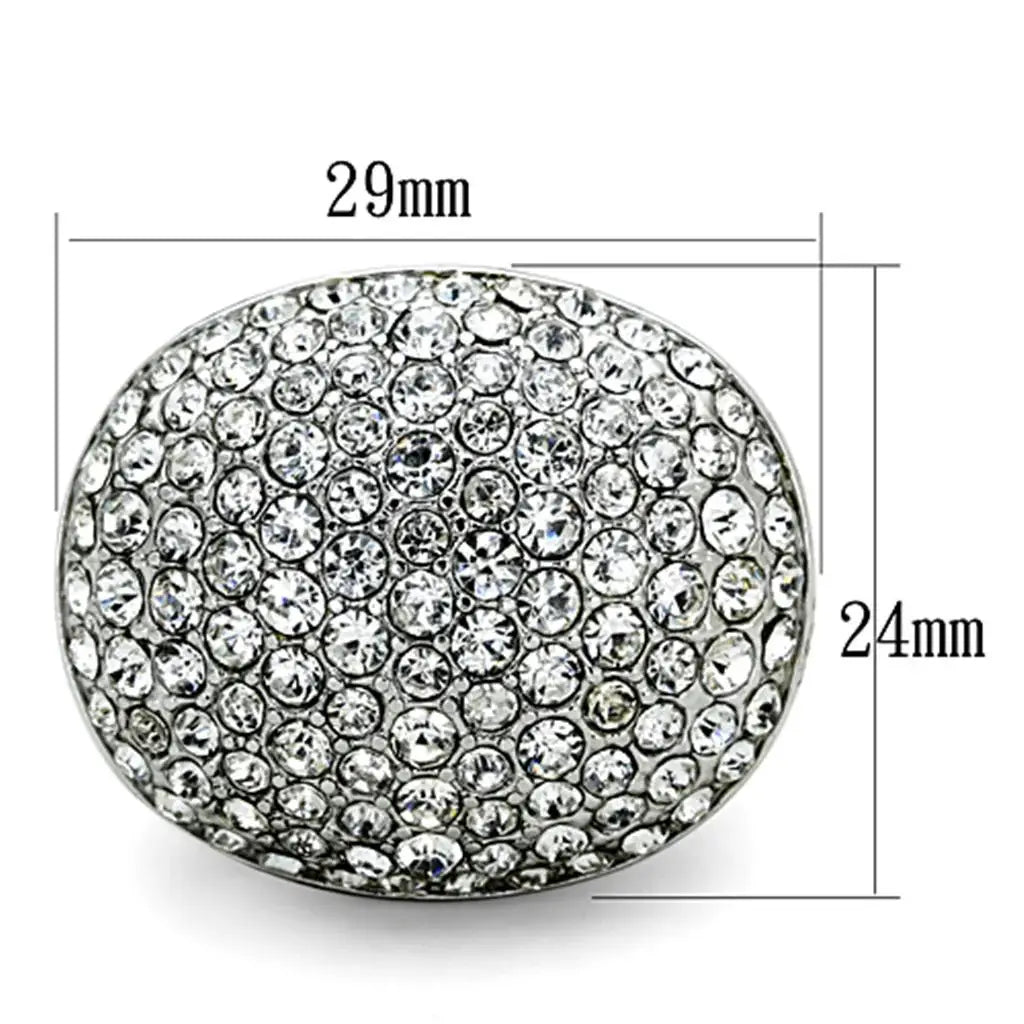 LO3149 - Rhodium Brass Ring with Top Grade Crystal in Clear - Alamode - Flyclothing LLC