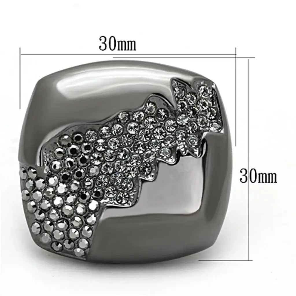 LO3174 - TIN Cobalt Black Brass Ring with Top Grade Crystal in Black Diamond - Alamode - Flyclothing LLC