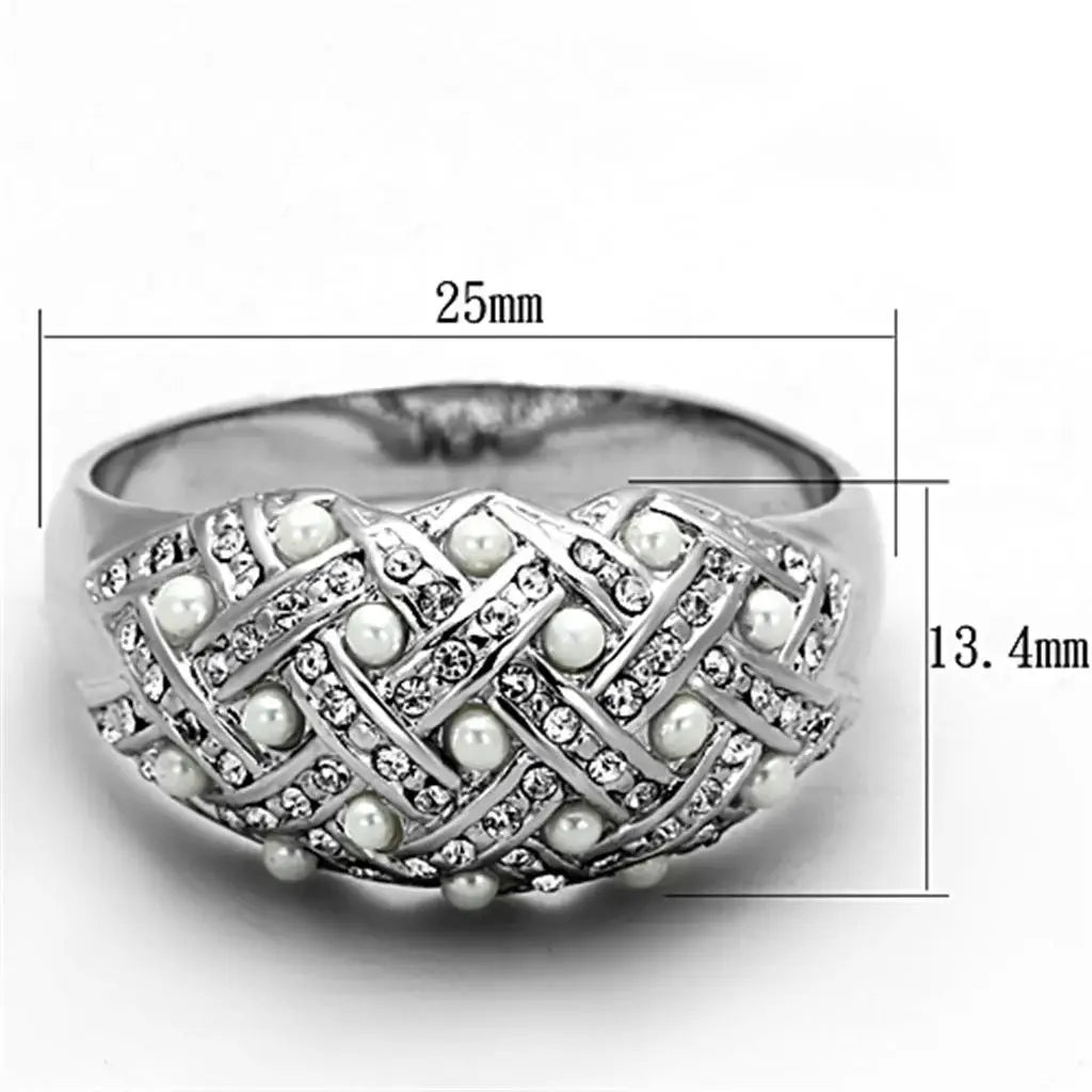 LO3183 - Rhodium Brass Ring with Synthetic Pearl in White - Alamode - Flyclothing LLC