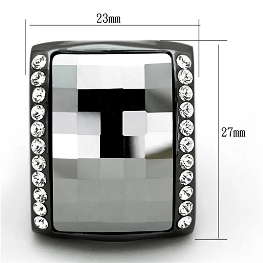 LO3207 - TIN Cobalt Black Brass Ring with Top Grade Crystal in Black Diamond - Alamode - Flyclothing LLC